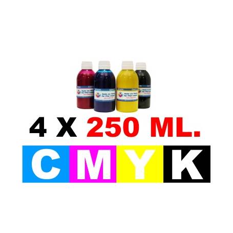 pack 4 botellas de 250 ml. tinta para cartuchos HP cmyk