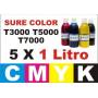 pack 5 botellas 1 litro tinta pigmentada para Sure color T3000 T5000 T7000