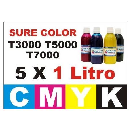 pack 5 botellas 1 litro tinta pigmentada para Sure color T3000 T5000 T7000