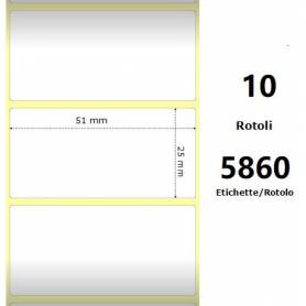 White 51x25mm,5860 Et/Rotolo Z-1000D, 2x1x3 Core ,10 Rolls