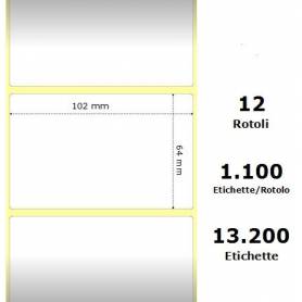 White 102x64mm, 1100 Et/Rotolo Z-2000D 4x2.5x1Core, 12 Rolls