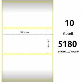 White 51x25mm, 5180 Et/Rotolo Z-2000D, 2x1x3 Core, 10 Rolls