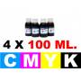 pack 4 botellas de 100 ml. de tinta para cartuchos HP cmyk