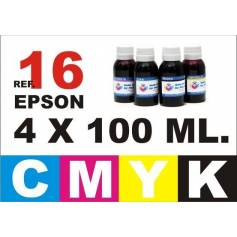 Pack 4 botellas 100 ml. tinta para rellenar cartuchos Epson 16 xl 