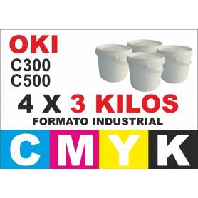 Oki toner color series C300 C500 4 x 3 kg CMYK formato industrial