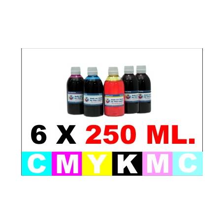 pack 6 botellas 1 Litro tinta para cartuchos HP BkpgCMYCcMc