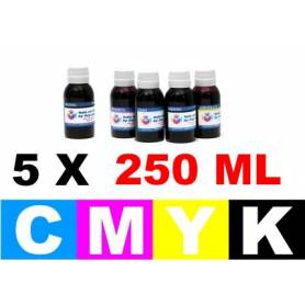 pack 5 botellas de 250 ml. tinta para cartuchos HP 364 cmyk