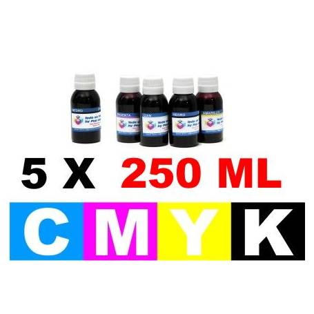 pack 5 botellas de 250 ml. tinta para cartuchos HP 364 cmyk