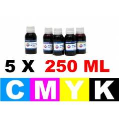 Pack 5 botellas de 250 ml. tinta para cartuchos para Hp 364 cmyk