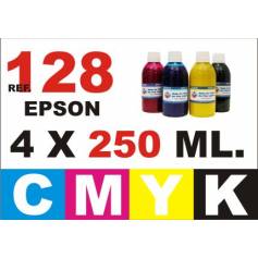 Para cartuchos Epson 128 129 130 pack 4 botellas 250 ml. compatible cmyk