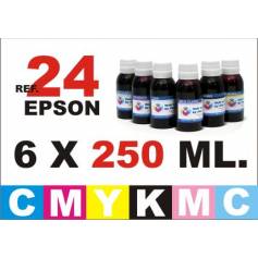 Para cartuchos Epson 24 xl pack 6 botellas 250 ml. tinta compatible cmykpcpm