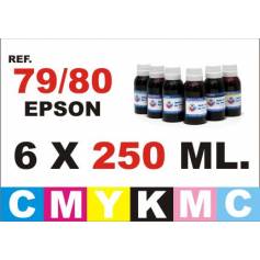 Para cartuchos Epson 79, 80 y 378 pack 6 botellas 250 ml. compatible cmykpcpm