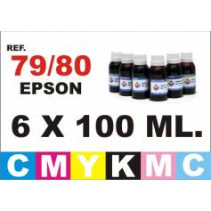 Para cartuchos Epson 79, 80 y 378 pack 6 botellas 100 ml. compatible cmykpcpm