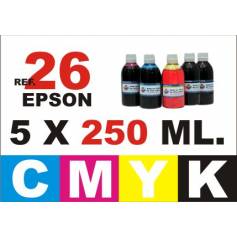 Para cartuchos Epson 26 xl pack 5 botellas 250 ml. compatible cmyk