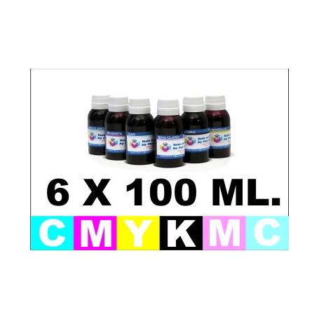 6 botellas de 100 ml. de tinta para Canon ( Bk C Cp M Mp Y )