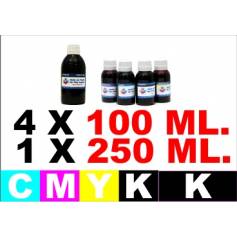 Para Canon pg 520 cl 521 5 botellas de tinta k 250 ml. cmyk 100 ml.)