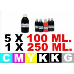Para Canon pg 550 cl 551 6 botellas de tinta k 250 ml. cmykg 100 ml.