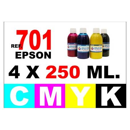 Epson 701, 701 XL pack 4 botellas 250 ml. CMYK