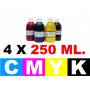 4 botellas de 250 ml tinta Brother LC123 LC900 LC985 LC1000 LC1100 LC1240 cmyk